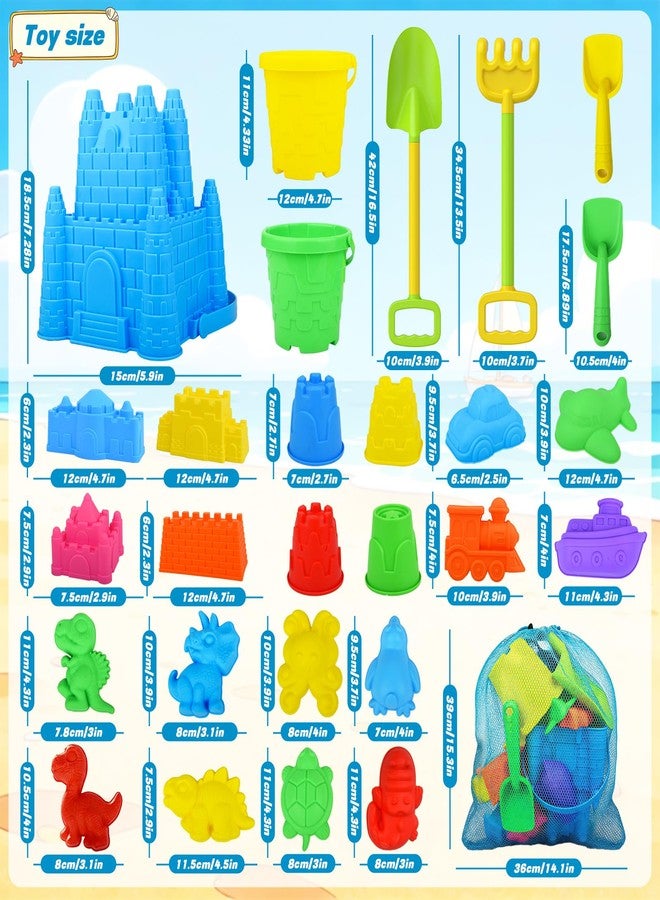 Fegalop Beach Toys for Kids,28PCS Sand Castle Building Kit with 3 Castle Bucket and Sand Molds,Shovels and Rakes,Mesh Bag,Sandbox Toys for Toddlers,Outdoor Travel Beach Toys for Kids Boys Girls Age 3-10 - Image 2