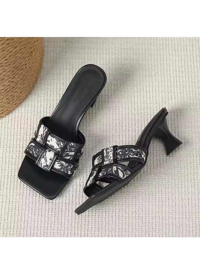 Rup Art Women’s Small Heeled Open Toe Sandals – Pointed Toe Thick Heel Slippers – Summer Party Slip-On Shoes for Walking & Comfort  - Image 2