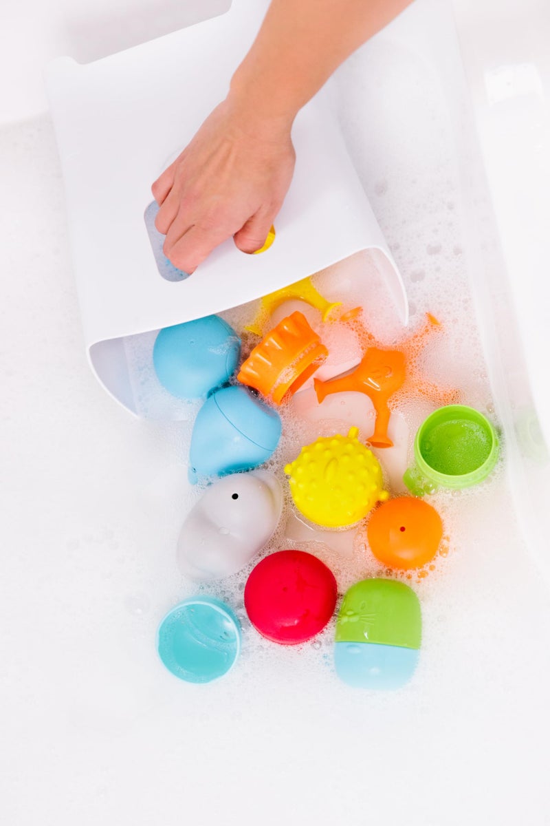 Ubbi Baby Bath Time Essential Gift Set, Stand Up Draining Bath Toy Bin, Dishwasher Safe, White - Image 2