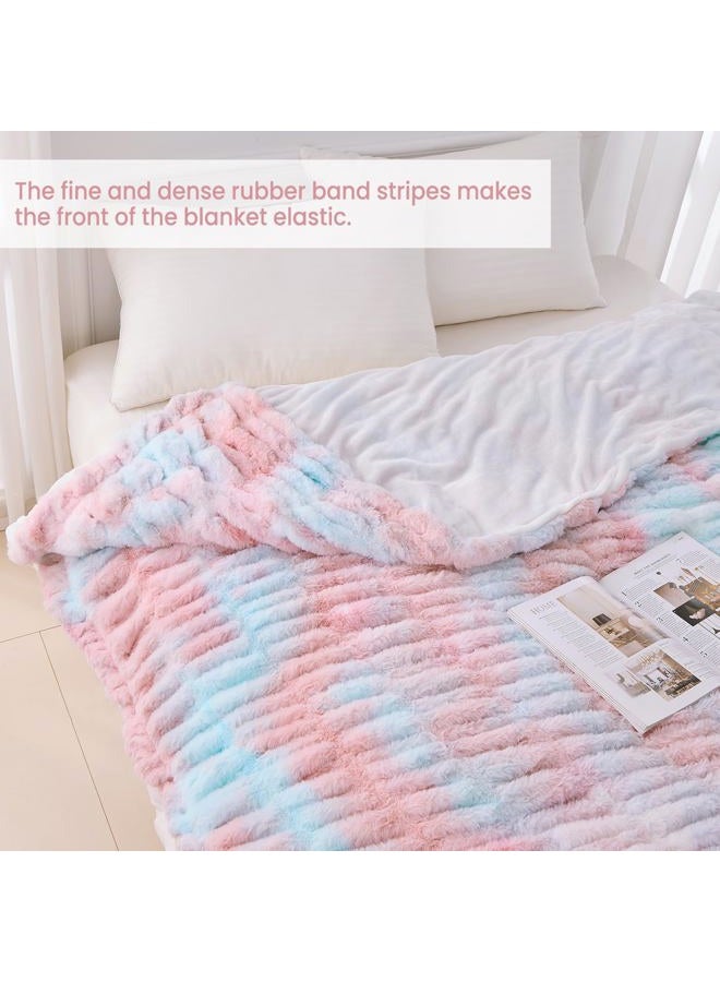 Viviland Faux Fur Throw Blanket for Bed Couch Sofa - Soft Cozy Furry Warm Throw - Comfy Shaggy Blanket - Machine Washable - Pink & Blue Fuzzy Plush Twin - 60"× 80" - Image 4