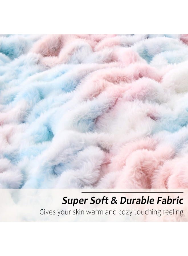 Viviland Faux Fur Throw Blanket for Bed Couch Sofa - Soft Cozy Furry Warm Throw - Comfy Shaggy Blanket - Machine Washable - Pink & Blue Fuzzy Plush Twin - 60"× 80" - Image 3