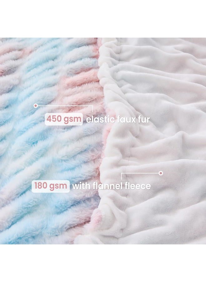 Viviland Faux Fur Throw Blanket for Bed Couch Sofa - Soft Cozy Furry Warm Throw - Comfy Shaggy Blanket - Machine Washable - Pink & Blue Fuzzy Plush Twin - 60"× 80" - Image 5