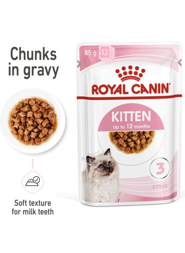 ROYAL CANIN Feline Health Nutrition Kitten Gravy (WET FOOD - Pouches) 12 x 85g  - Image 1