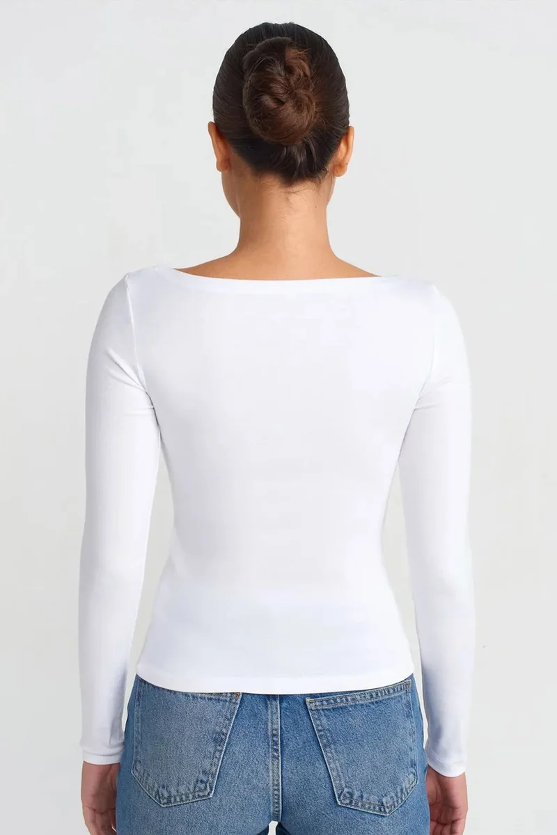 Dilvin DILVIN Women’s Slim-fit Boat Neck Long-sleeve Blouse