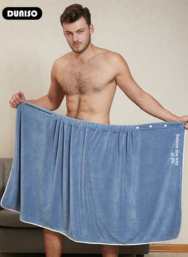 DUNISO Men's Bath Wrap Towel Spa Robe with Buttons Adjustable Sauna Towels Wearable Body Wrap Towel Water Absorbent Quick-Drying Microfiber Shower Bath Towel  - Image 5