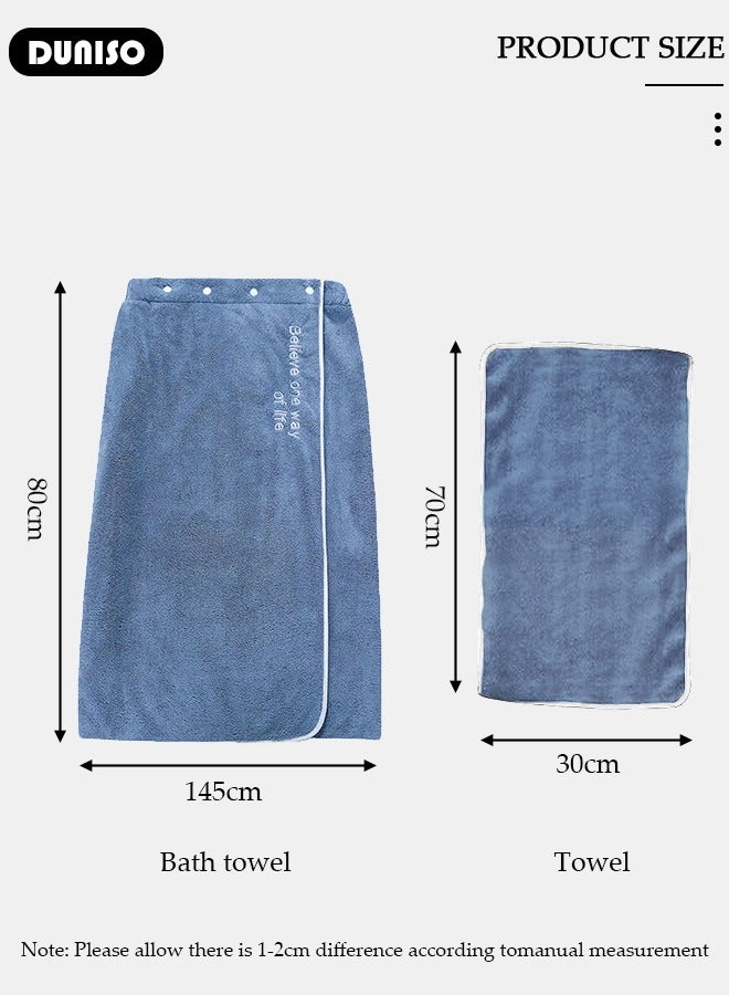 DUNISO Men's Bath Wrap Towel Spa Robe with Buttons Adjustable Sauna Towels Wearable Body Wrap Towel Water Absorbent Quick-Drying Microfiber Shower Bath Towel  - Image 4