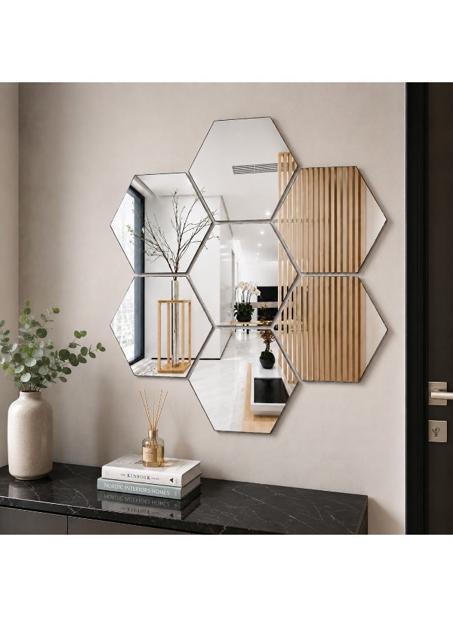 Lamset Gamal 7-Piece Hexagonal Wall Mirror Set18×21 cm Each, Double-Sided Adhesive Installation, Modern Home Wall Decor - Image 3