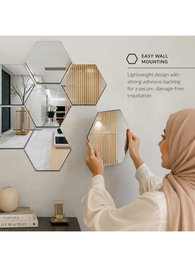 Lamset Gamal 7-Piece Hexagonal Wall Mirror Set18×21 cm Each, Double-Sided Adhesive Installation, Modern Home Wall Decor - Image 1