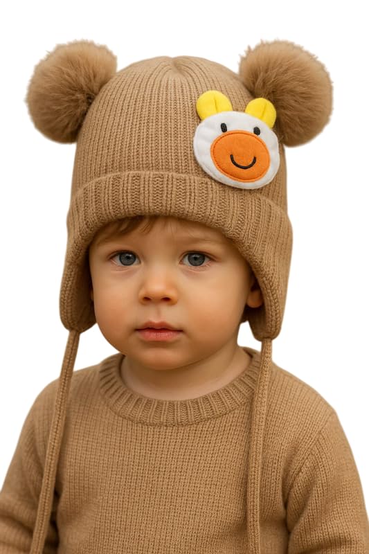 Krystle Charming Knit Hat for Toddlers with Cute Duck Emblem (Brown,2-4 Years) - Image 1