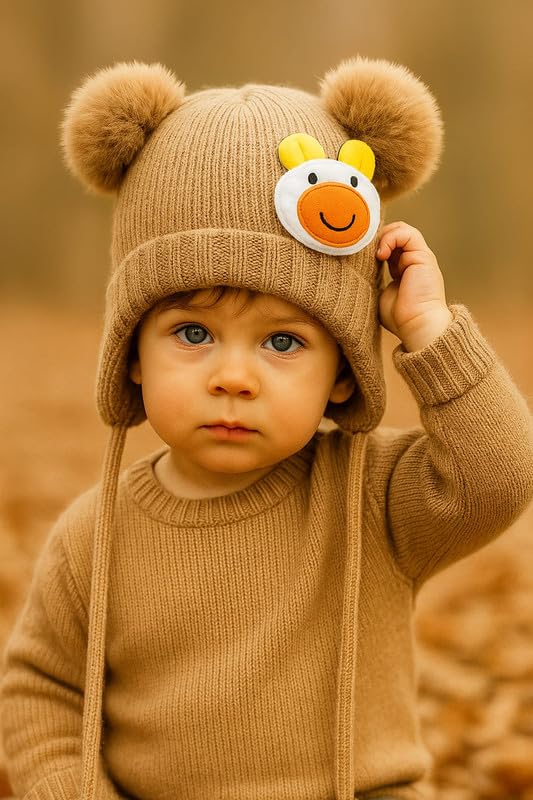 Krystle Charming Knit Hat for Toddlers with Cute Duck Emblem (Brown,2-4 Years) - Image 3
