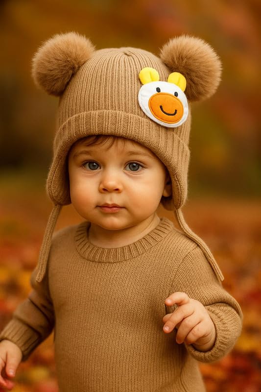 Krystle Charming Knit Hat for Toddlers with Cute Duck Emblem (Brown,2-4 Years) - Image 2