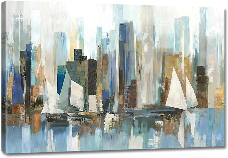 gaosoul Abstract New York Cityscape Canvas Wall Art - Image 1