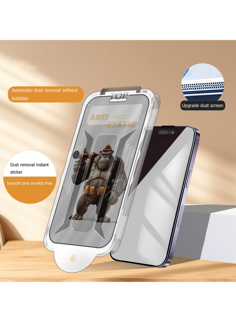 واقي شاشة كامل مضاد للتجسس لهاتف iPhone 15 مع إزالة الغبار تلقائيًا من الزجاج المقوى - Image 1