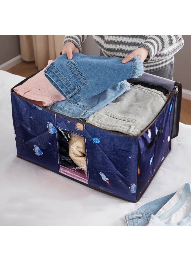 2-in-1 Clothes and Blanket Storage Bag Foldable Organizer, Waterproof Cotton & Linen Fabric with Front Opening (66L / 100L), Perfect for Travel and Home Storage (Random Color). - Image 2