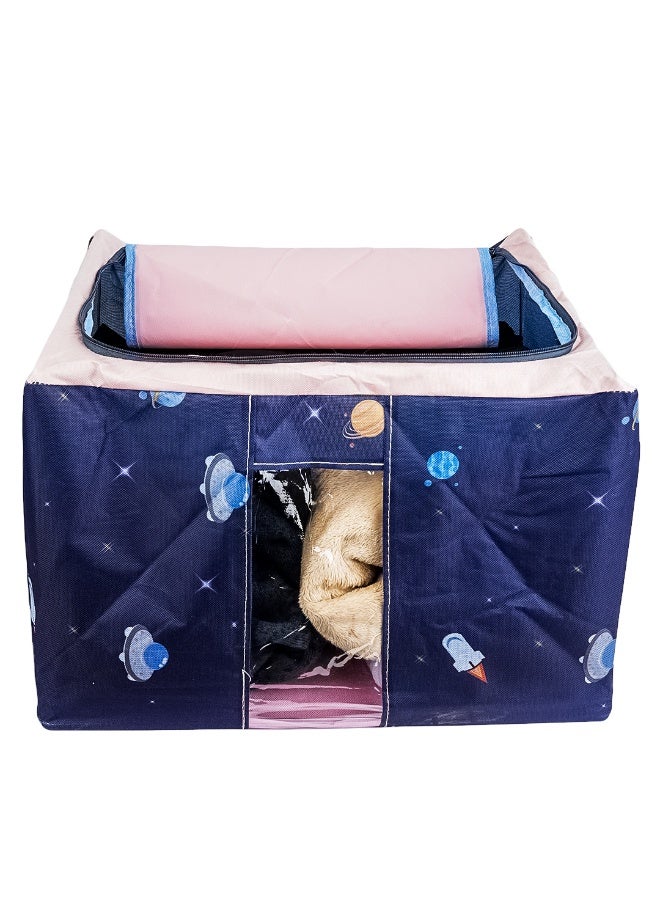 2-in-1 Clothes and Blanket Storage Bag Foldable Organizer, Waterproof Cotton & Linen Fabric with Front Opening (66L / 100L), Perfect for Travel and Home Storage (Random Color). - Image 3
