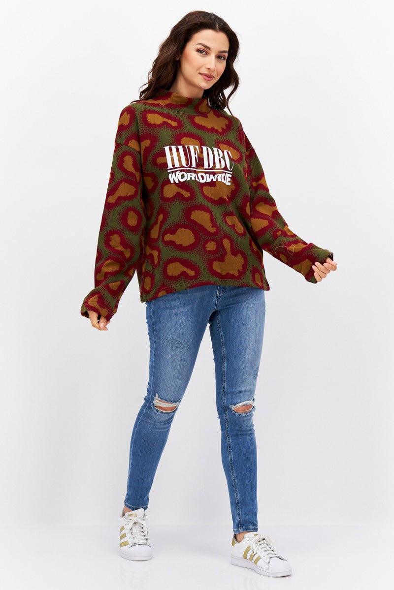 HUF Women Mock Neck Long Sleeve Allover Print Sweatshirt, Multicolor - Image 3