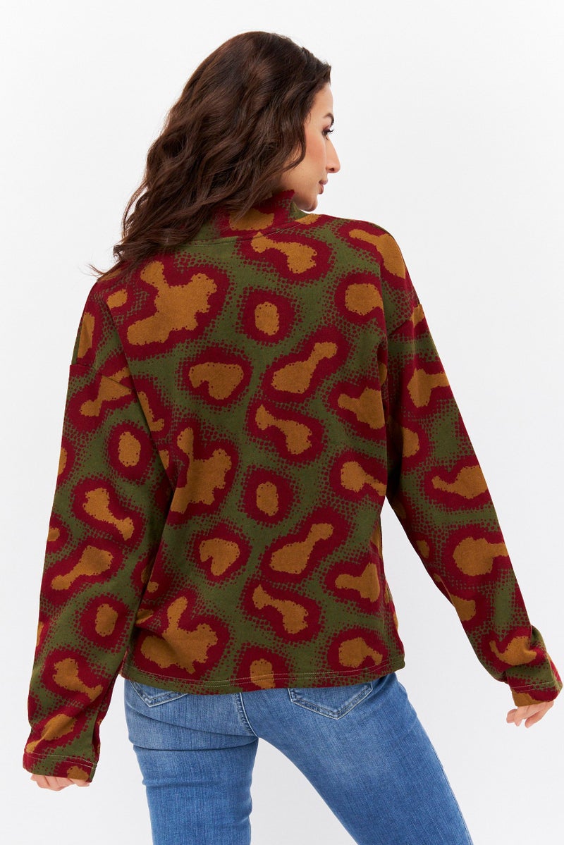 HUF Women Mock Neck Long Sleeve Allover Print Sweatshirt, Multicolor - Image 4