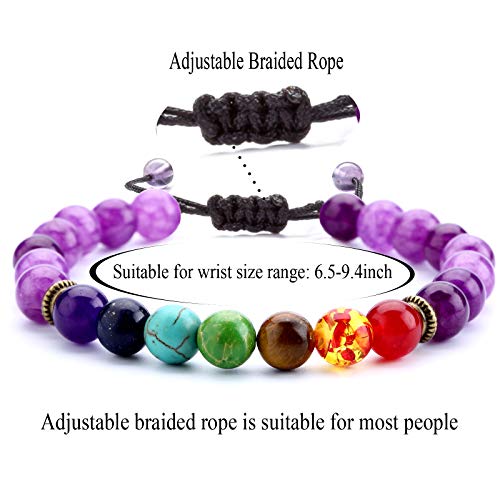 Hamoery 8mm Lava Rock 7 Chakras Beads Bracelet Gifts Braided Rope Natural Stone Yoga Bracelet Bangle (Amethyst Bead) - Image 4