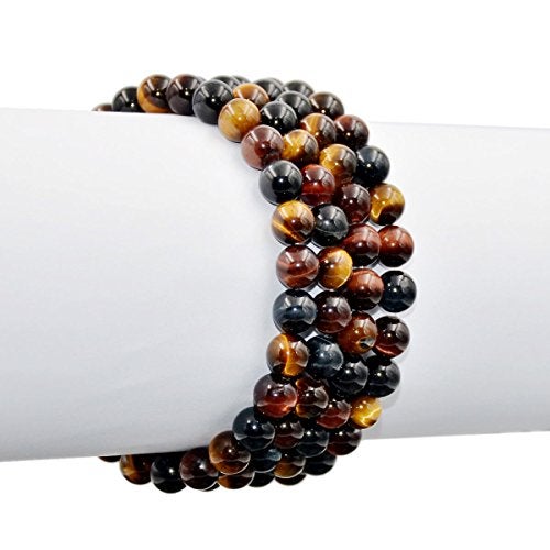 AD Beads Natural Gemstone Round Beads Stretch Bracelet Healing Reiki 8mm (Multicolor Tiger's Eye) - Image 3