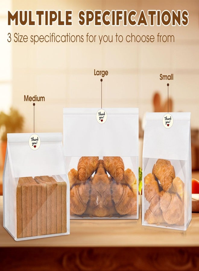 ODDIER 60pcs Bakery Bags with Thank You Stickers,11.3x5.1x3.7 inches Sourdough Bread Bags with Tin Tie Tab Lock Smoother Paper Bakery Bags with Clear Window for Homemade Bread, Baked Food Packaging Storage - Image 5