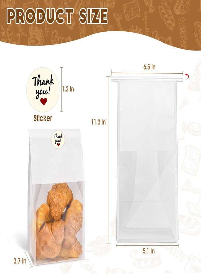ODDIER 60pcs Bakery Bags with Thank You Stickers,11.3x5.1x3.7 inches Sourdough Bread Bags with Tin Tie Tab Lock Smoother Paper Bakery Bags with Clear Window for Homemade Bread, Baked Food Packaging Storage - Image 2