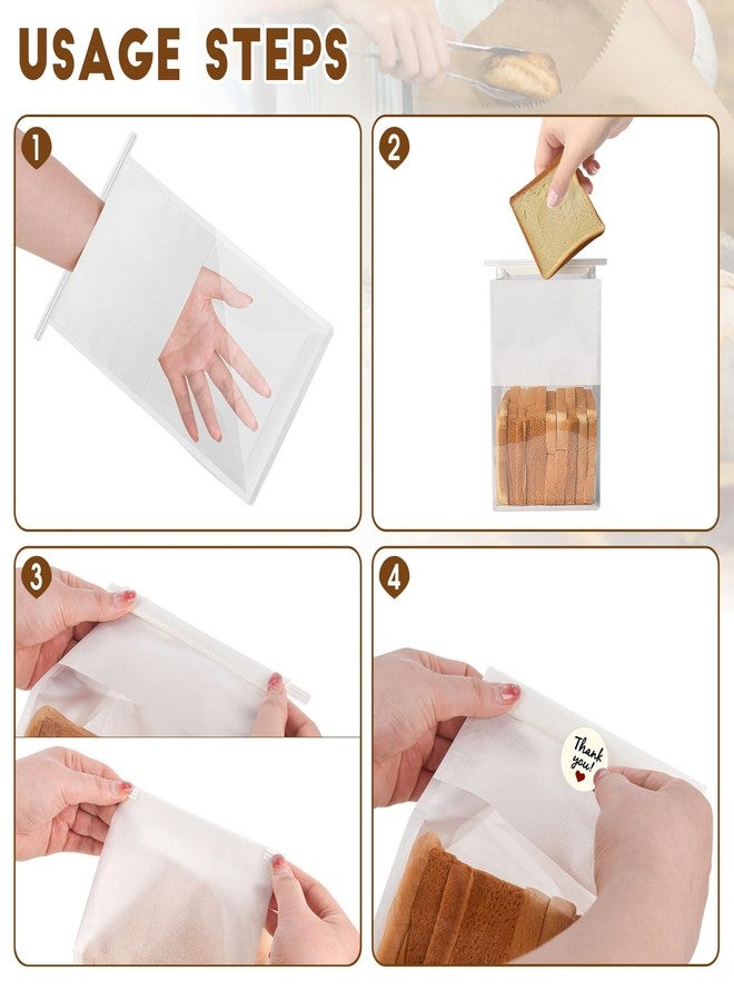 ODDIER 60pcs Bakery Bags with Thank You Stickers,11.3x5.1x3.7 inches Sourdough Bread Bags with Tin Tie Tab Lock Smoother Paper Bakery Bags with Clear Window for Homemade Bread, Baked Food Packaging Storage - Image 4