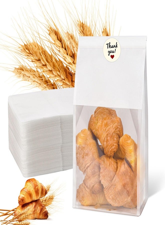 ODDIER 60pcs Bakery Bags with Thank You Stickers,11.3x5.1x3.7 inches Sourdough Bread Bags with Tin Tie Tab Lock Smoother Paper Bakery Bags with Clear Window for Homemade Bread, Baked Food Packaging Storage - Image 1