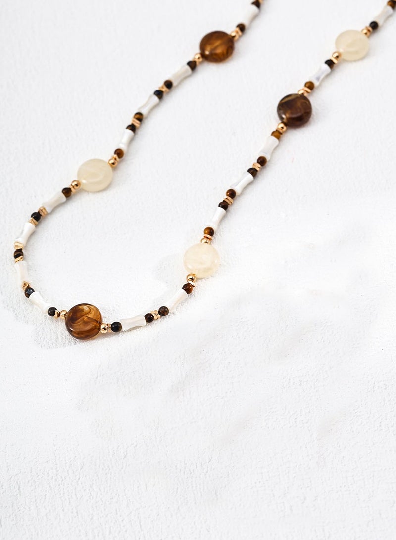 Vintage Natural Pearl Flower Amber Necklace 