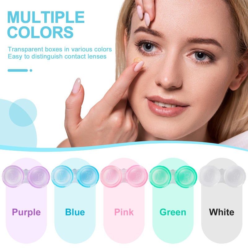 KAOPET 50 Pack Contact Lens Cases, Transparent Contact Cases Bulk in 5 colors, Cute Contact Lenses Case Leak-proof, Eye Contact Case for Home and Travel - Image 2