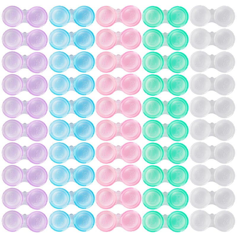KAOPET 50 Pack Contact Lens Cases, Transparent Contact Cases Bulk in 5 colors, Cute Contact Lenses Case Leak-proof, Eye Contact Case for Home and Travel - Image 1