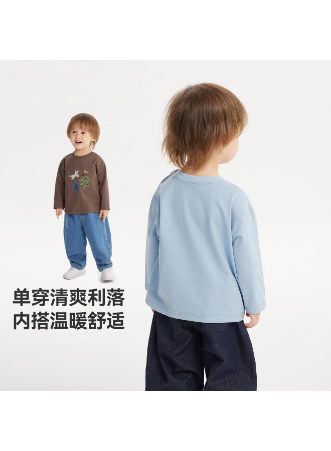 Versatile Solid Color] Boys' T-shirt Long Sleeve Spring/autumn Style Baby Top Children's 2025 Innerwear Girls - Image 4