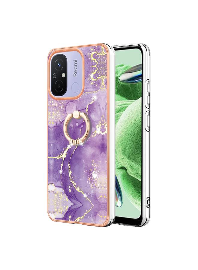 Case For Xiaomi Redmi 12C / 11A 4G Global Electroplating Marble IMD TPU Phone Case with Ring Holder