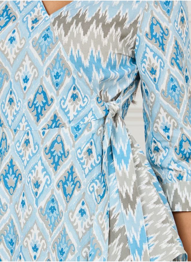 Styli - Asymmetric Hem All Over Print Top & Pants Set - Image 1