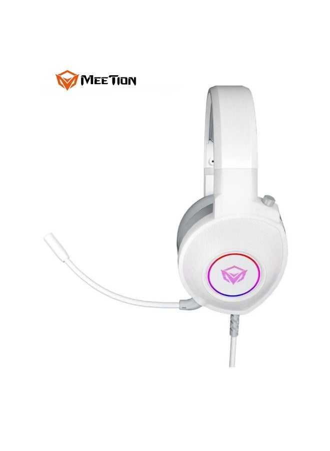 Meetion Virtual Gaming Headset HP012 RGB Lighting Effects 50mm Speaker Drivers 259g Lightweight Design High-Durability Headband 7.1 Virtual Surround Sound Omni-directional Noise-Cancelling Microphone (White) - Image 4