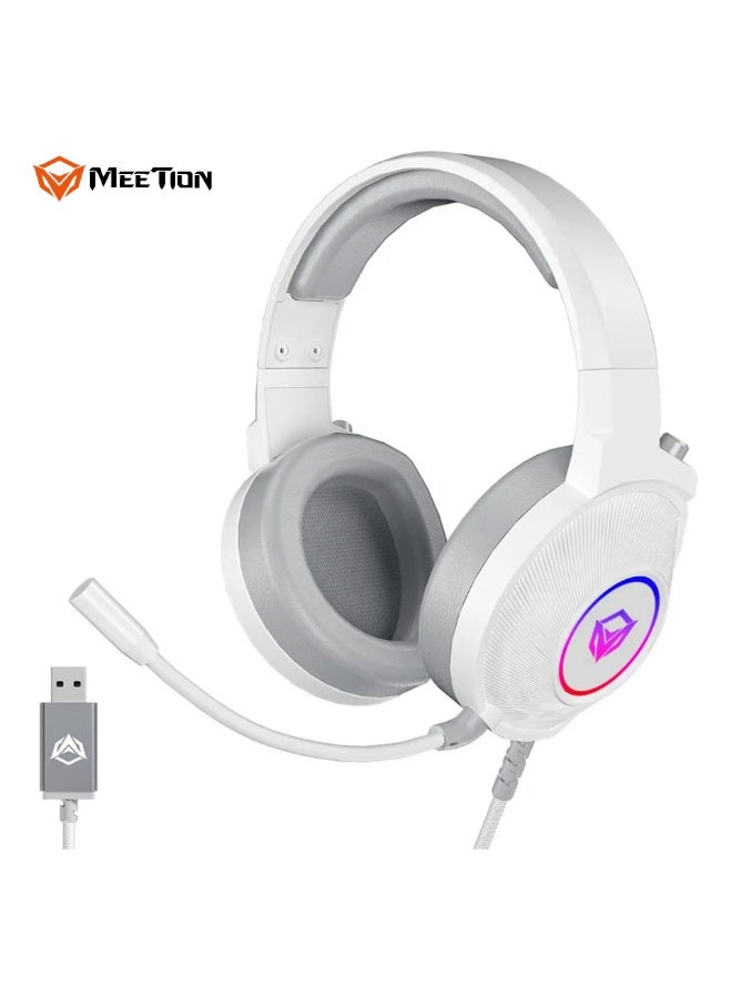 Meetion Virtual Gaming Headset HP012 RGB Lighting Effects 50mm Speaker Drivers 259g Lightweight Design High-Durability Headband 7.1 Virtual Surround Sound Omni-directional Noise-Cancelling Microphone (White) - Image 1