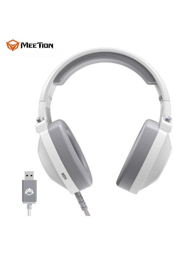 Meetion Virtual Gaming Headset HP012 RGB Lighting Effects 50mm Speaker Drivers 259g Lightweight Design High-Durability Headband 7.1 Virtual Surround Sound Omni-directional Noise-Cancelling Microphone (White) - Image 3