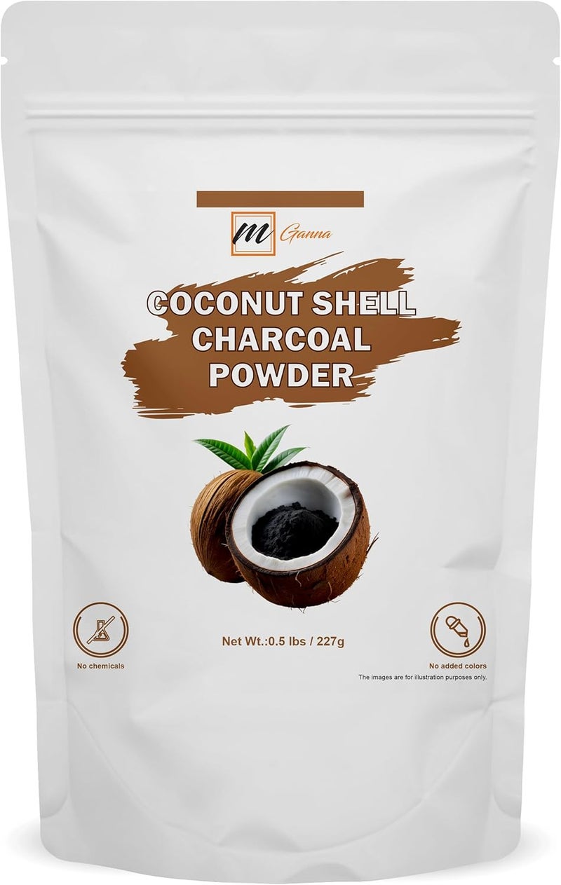 mGanna Coconut Shell Charcoal Powder 05 lbs 227 g Ideal for Teeth Cleaning Face Masks Scrubs and Soap Making - Image 1