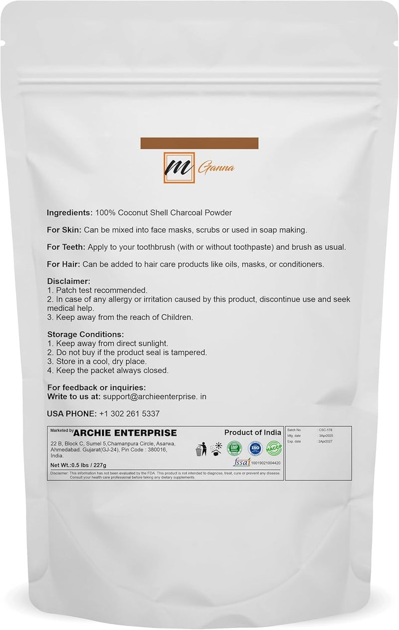 mGanna Coconut Shell Charcoal Powder 05 lbs 227 g Ideal for Teeth Cleaning Face Masks Scrubs and Soap Making - Image 2