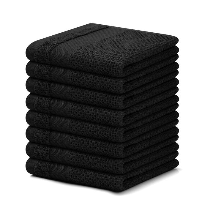 100 COTTON DISH CLOTHS 8 PACK 12 X 12 INCHES WAFFLE WEAVE SUPER SOFT AND ABSORBENT DISH TOWELS QUICK DRYING DISHCLOTHS BLACK