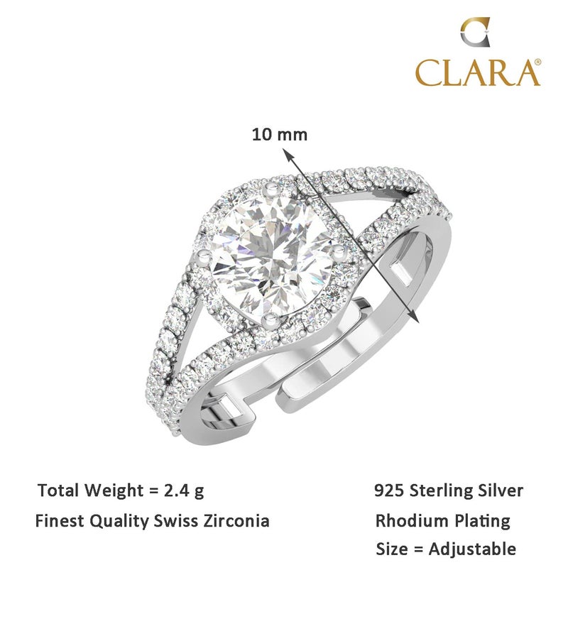 CLARA Pure 925 Sterling Silver Solitaire Finger Ring with Adjustable Band | Gift for Women Girls Wife Girlfriend | Multiple Design Options - Image 5
