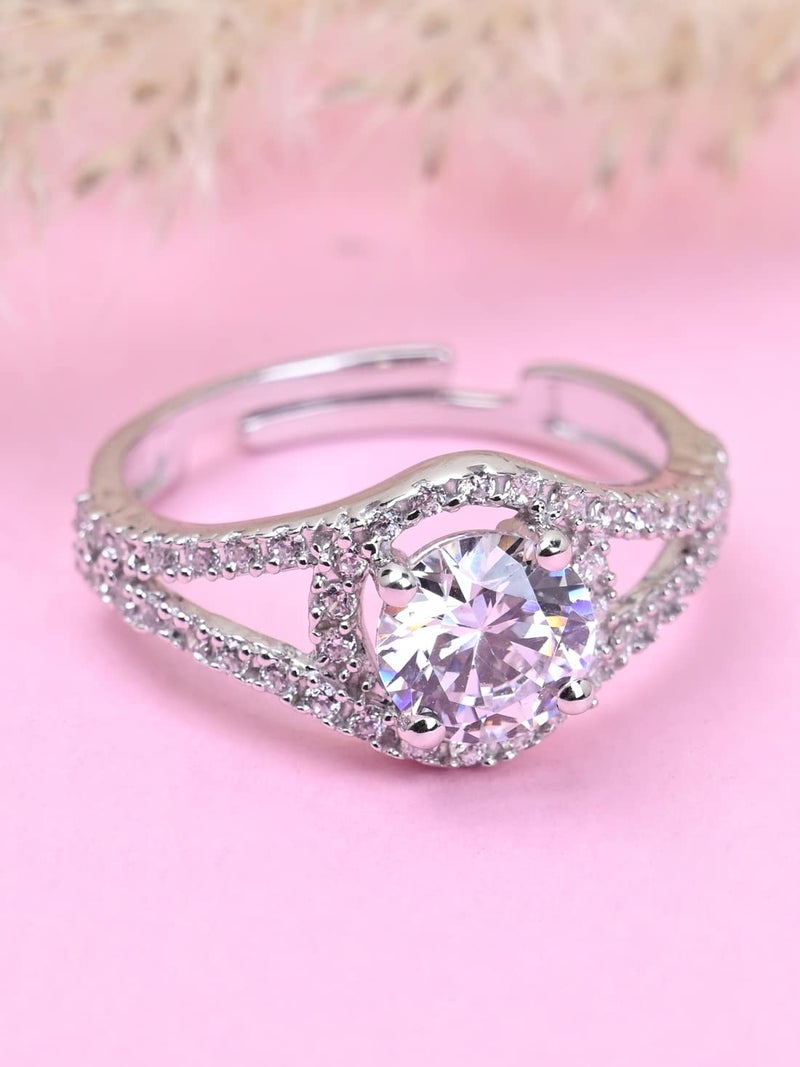 CLARA Pure 925 Sterling Silver Solitaire Finger Ring with Adjustable Band | Gift for Women Girls Wife Girlfriend | Multiple Design Options - Image 2
