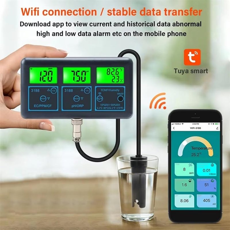 Tuya WiFi 7 In 1 Water Quality Tester Monitor PH ORP EC PPM Humidity TEMP US Plug - Image 3