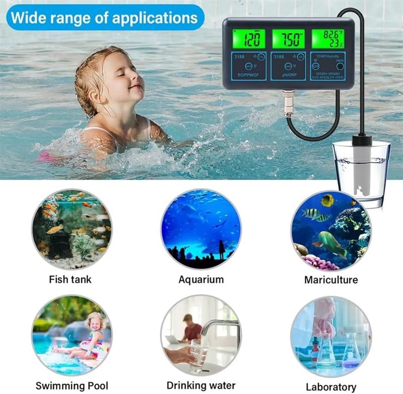Tuya WiFi 7 In 1 Water Quality Tester Monitor PH ORP EC PPM Humidity TEMP US Plug - Image 4
