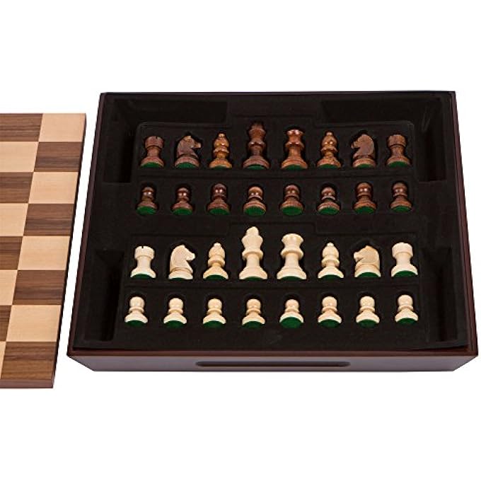 بست تشيس ست لعبة لوح خشبية مطعمة من آريا بقطع خشبية مرجحة وصينية 16 بوصة - Image 3