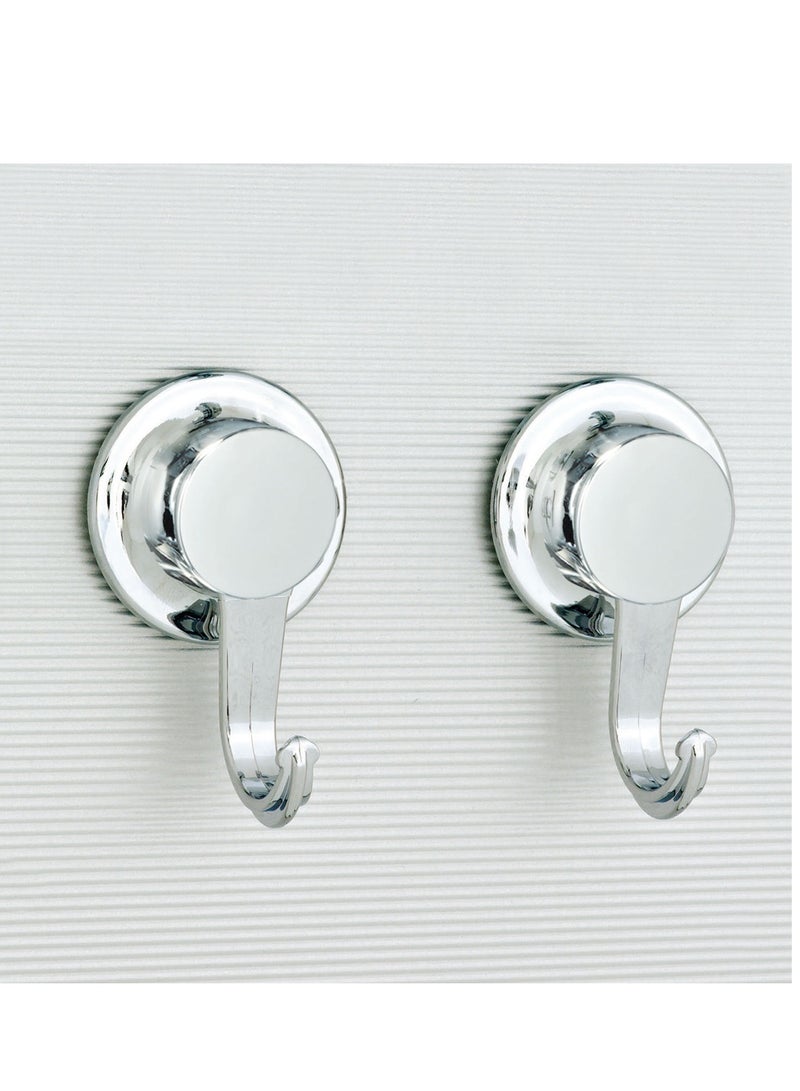 Everloc Heavy Duty Hooks 2 Pack, No Drilling, No Screws, No Glue, No Adhesive Vacuum Suction Wall Mounted Chrome Hooks for hanging in Kitchen and Bathroom, Easy Install, No Drilling, EVL-10504 - Image 1