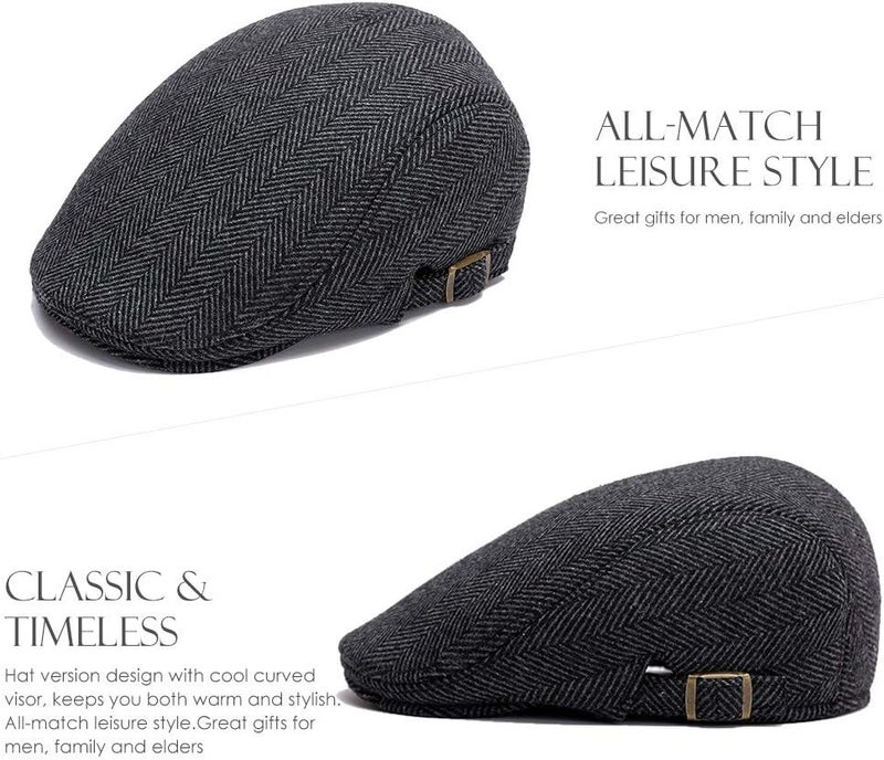 Sumolux Mens Newsboy Cap Winter Beret Hat Cabbie Flat Cap - Image 4