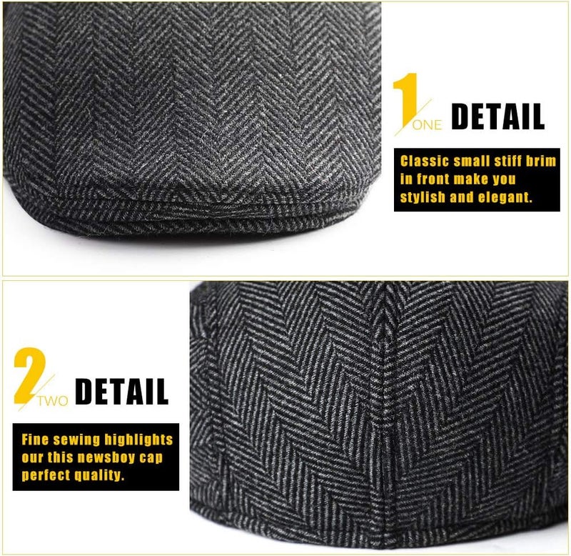 Sumolux Mens Newsboy Cap Winter Beret Hat Cabbie Flat Cap - Image 5
