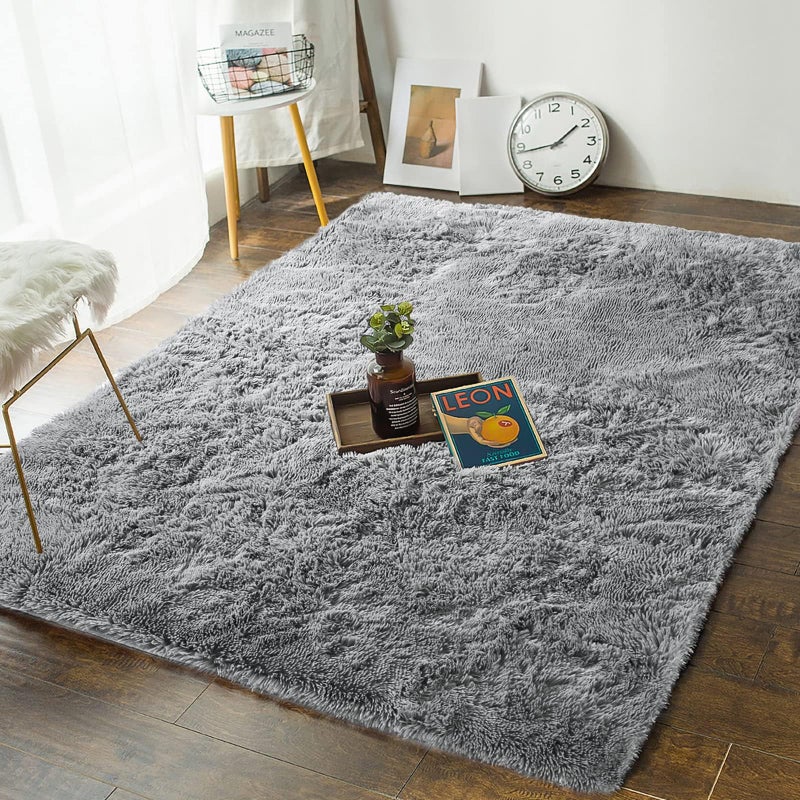 Andecor سجاد أنديكور الناعم والفاخر لغرفة النوم، 4 × 6 أقدام سجادة داخلية شاجي فاخرة للأطفال والرضع وسكن الطلاب وغرفة المعيشة وديكور المنزل، رمادي - Image 1