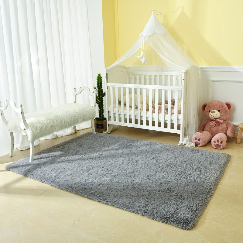 Andecor سجاد أنديكور الناعم والفاخر لغرفة النوم، 4 × 6 أقدام سجادة داخلية شاجي فاخرة للأطفال والرضع وسكن الطلاب وغرفة المعيشة وديكور المنزل، رمادي - Image 3
