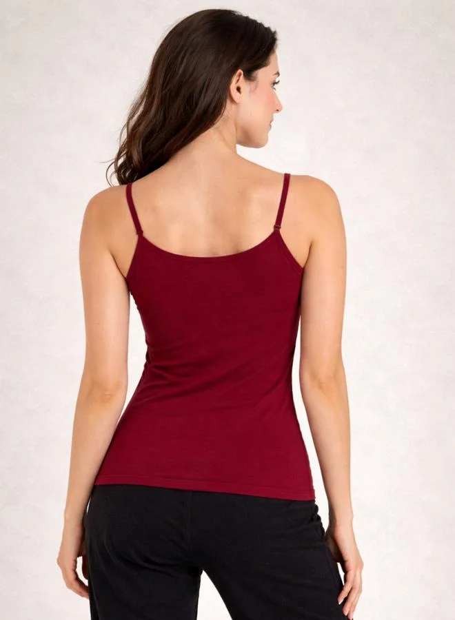 تايك تو Burgundy Solid Soft Cotton Adjustable Strap Cami By Lazzycat